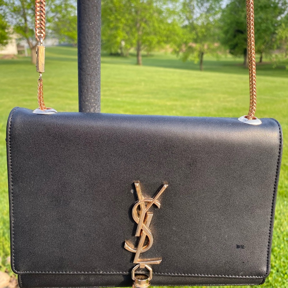 Yves Saint Laurent Black Crossbody Bag with Gold Logo